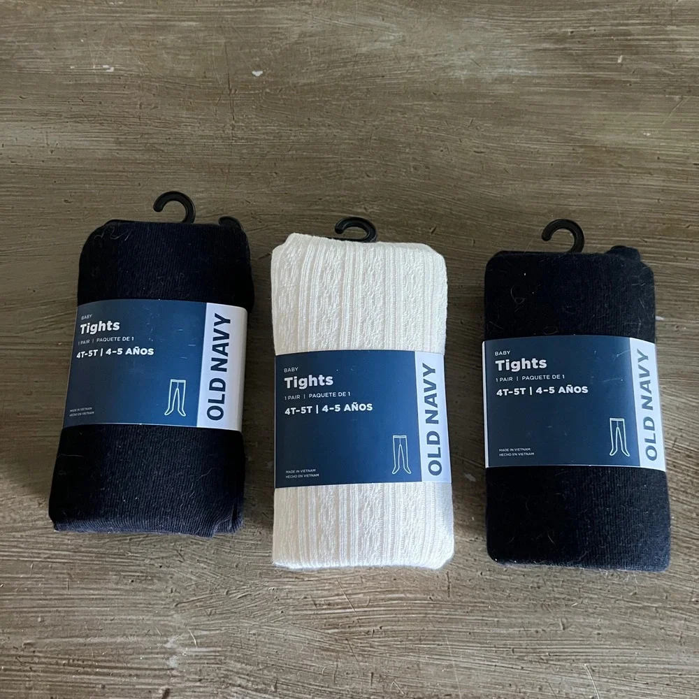 NEW Old Navy Baby Girls 4T-5T Tights 3 Pack Black Cream Cable Knit Dance School